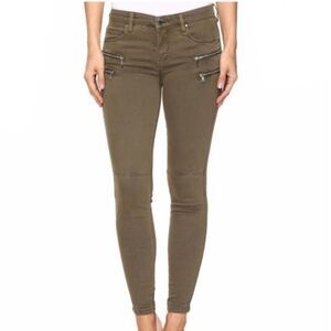 Blanc NYC Military Green Zippered Mid Rise Ankle Zip Skinny Moto Jeans Size 27